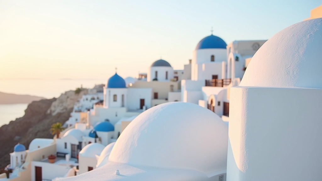 Κυκλαδίτικη αρχιτεκτονική με λευκά κτήρια και μπλε τρούλους